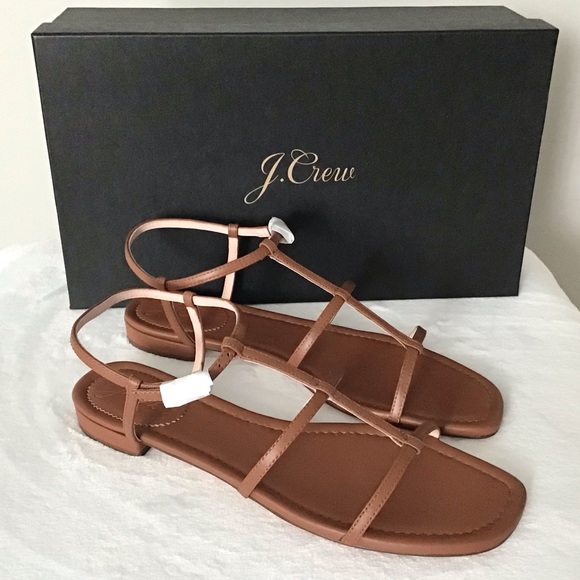 J.CREW Leather Sandals In Rich Oak New In Box